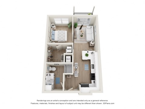 Floor plan for studio, 1 bath, 593 sqft